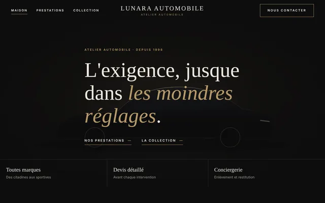 Exemple de site réalisé : Lunara Automobile, atelier automobile
