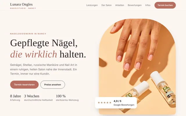 Website-Beispiel: Lunara Ongles, Nagelstudio