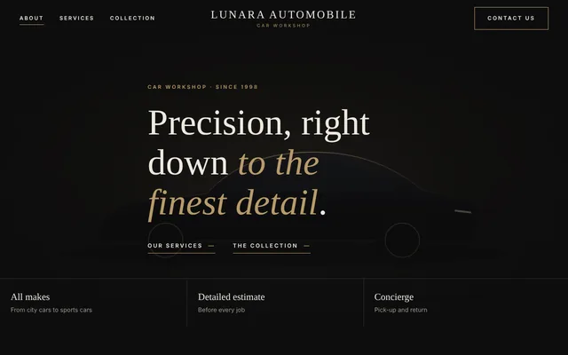 Example website: Lunara Automobile, car workshop