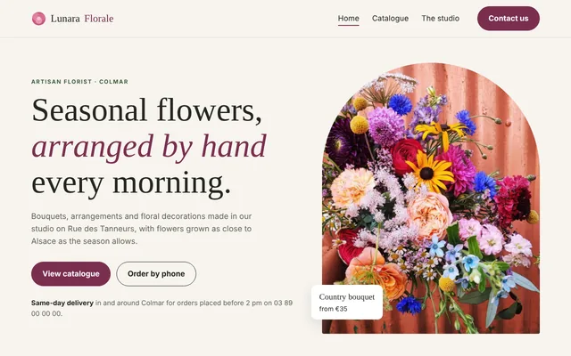 Example website: Lunara Florale, florist