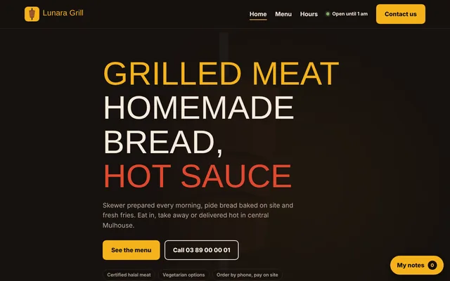 Example website: Lunara Grill, fast food
