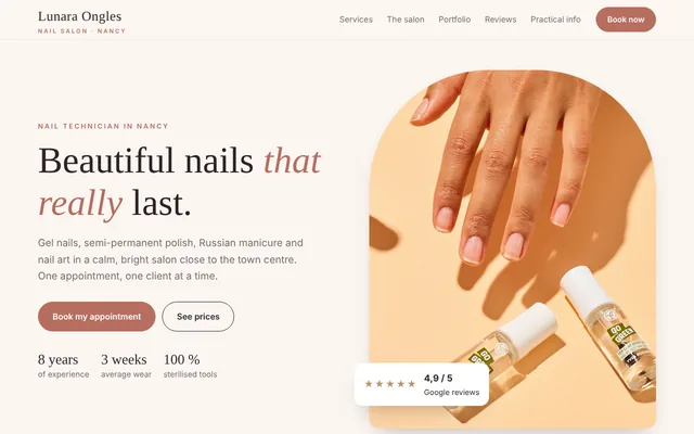 Example website: Lunara Ongles, nail salon