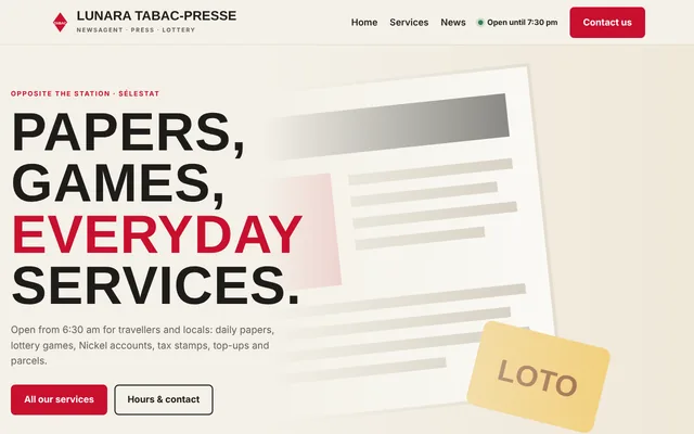 Example website: Lunara Tabac-Presse, newsagent