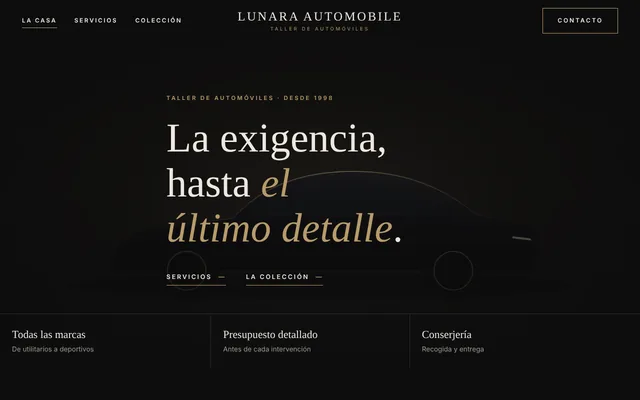 Ejemplo de sitio web: Lunara Automobile, taller de automóviles