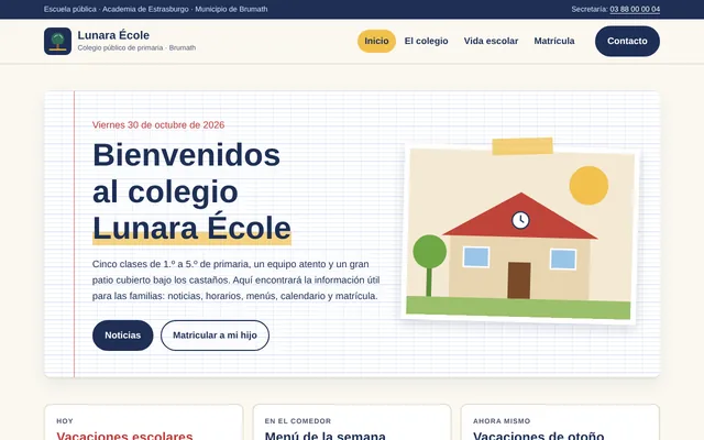 Ejemplo de sitio web: Lunara École, colegio de primaria