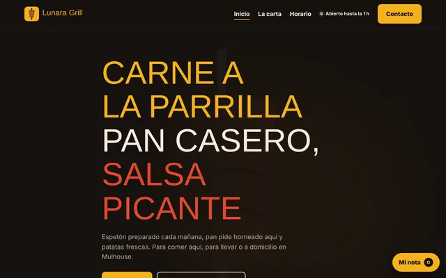 Ejemplo de sitio web: Lunara Grill, comida rápida