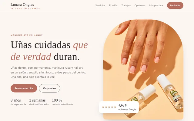 Ejemplo de sitio web: Lunara Ongles, salón de uñas