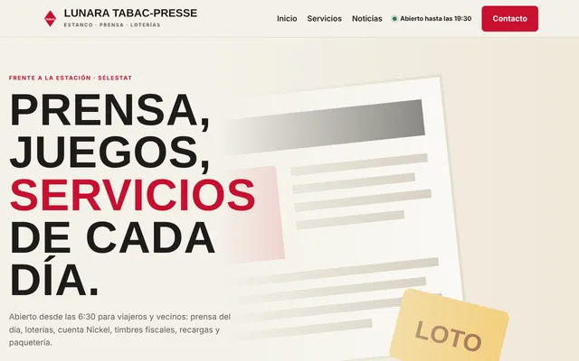 Ejemplo de sitio web: Lunara Tabac-Presse, estanco y prensa