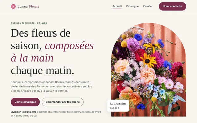 Exemple de site réalisé : Lunara Florale, fleuriste
