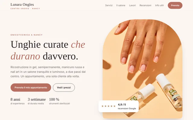 Esempio di sito: Lunara Ongles, centro unghie