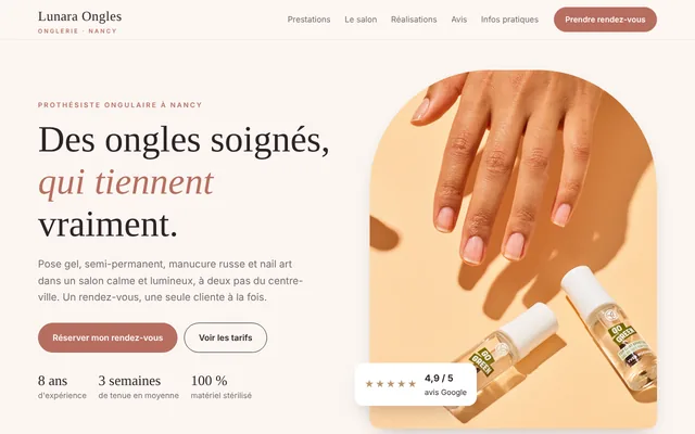 Exemple de site réalisé : Lunara Ongles, onglerie